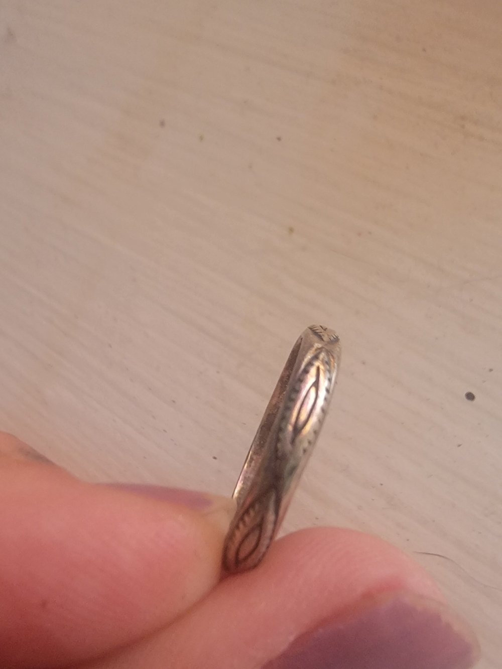 Sterling Silver Etched Band Ring - Silver